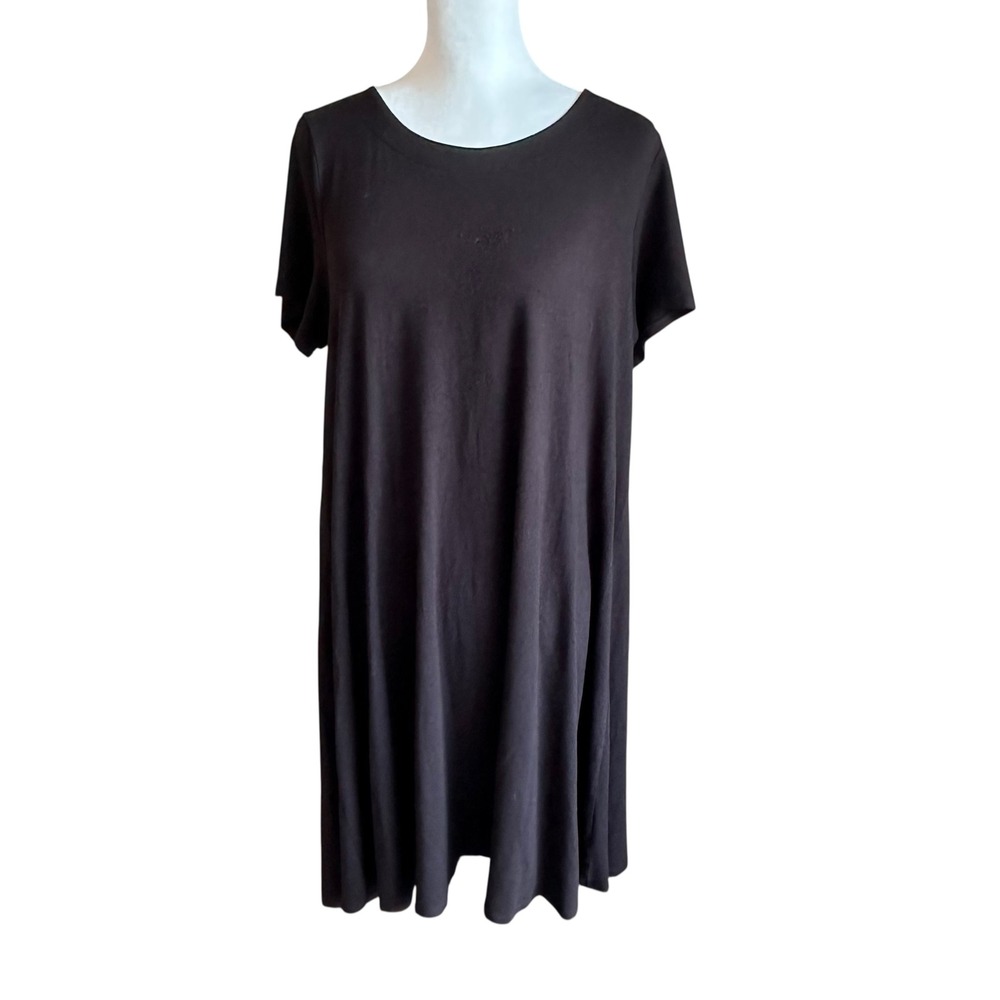 Talbots T-Shirt Dress Womens L Black ‎ Back Bow Detail Short Sleeve